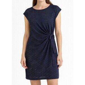 Dressbarn Dress Women's Size 16 Cap Sleeve Navy Overlay Teal Lining Dressy